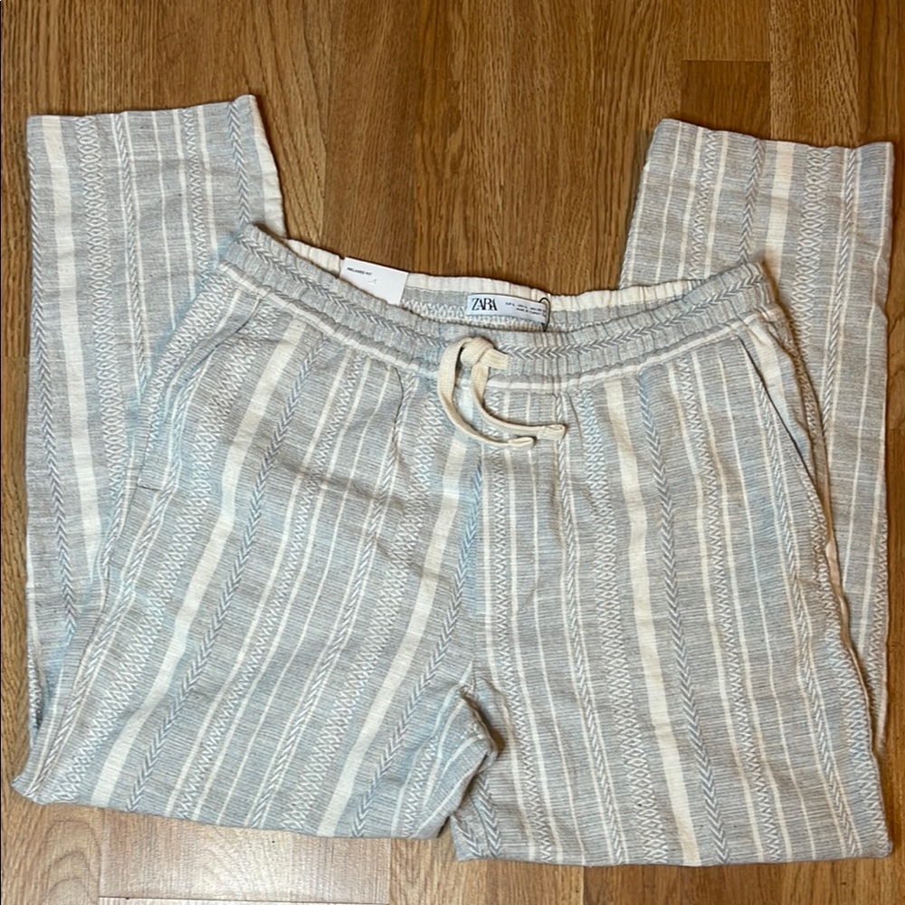 Zara Light Blue and Cream Striped Pants